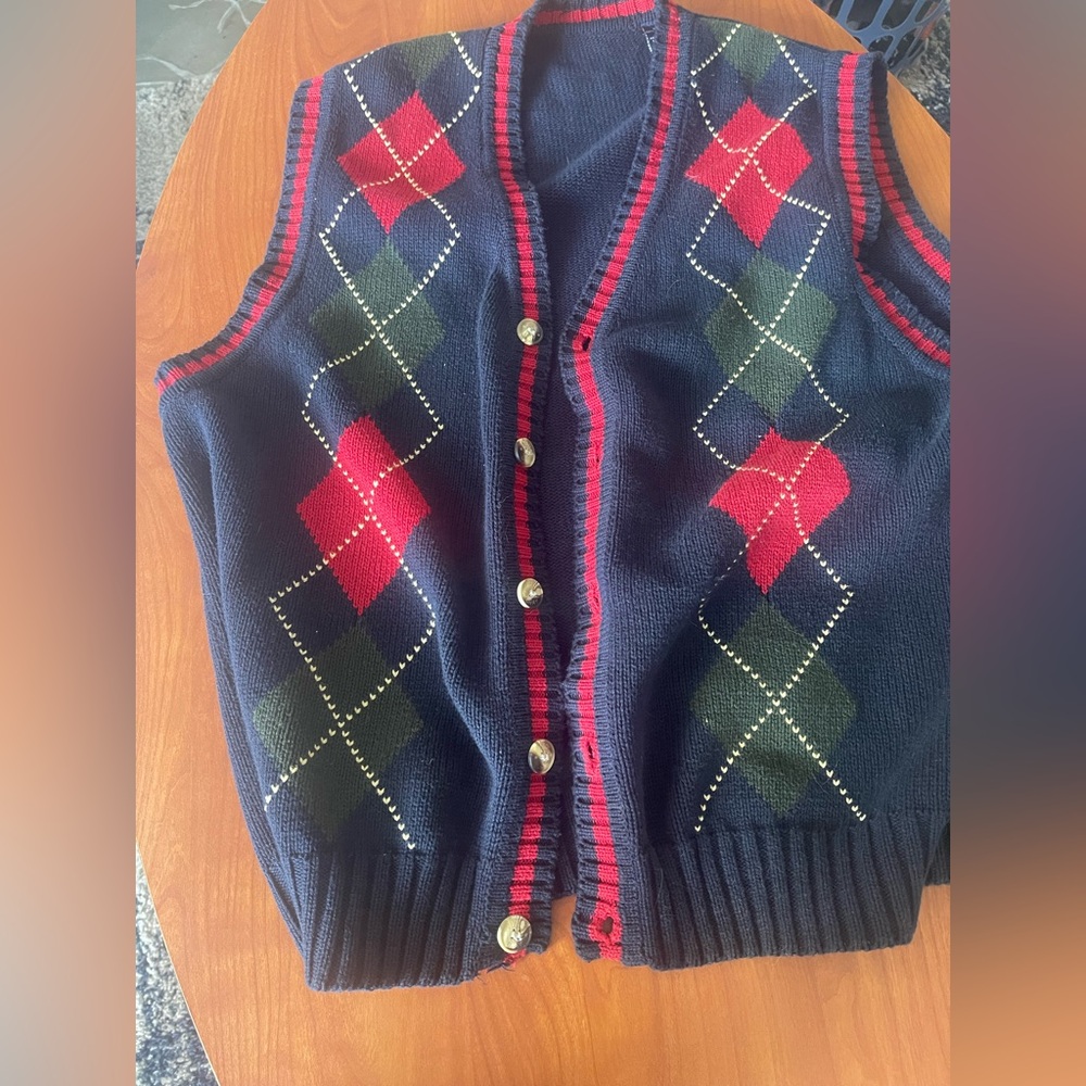 Argyle Knit Vest with Red and Green Accents
